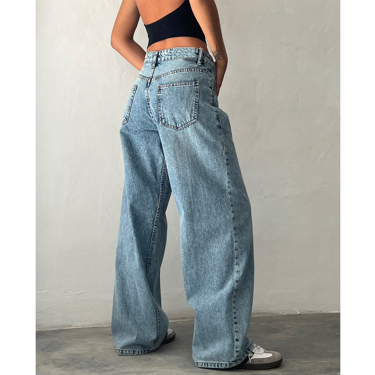 Vaqueros rectos de cintura baja de color liso retro casual para mujer