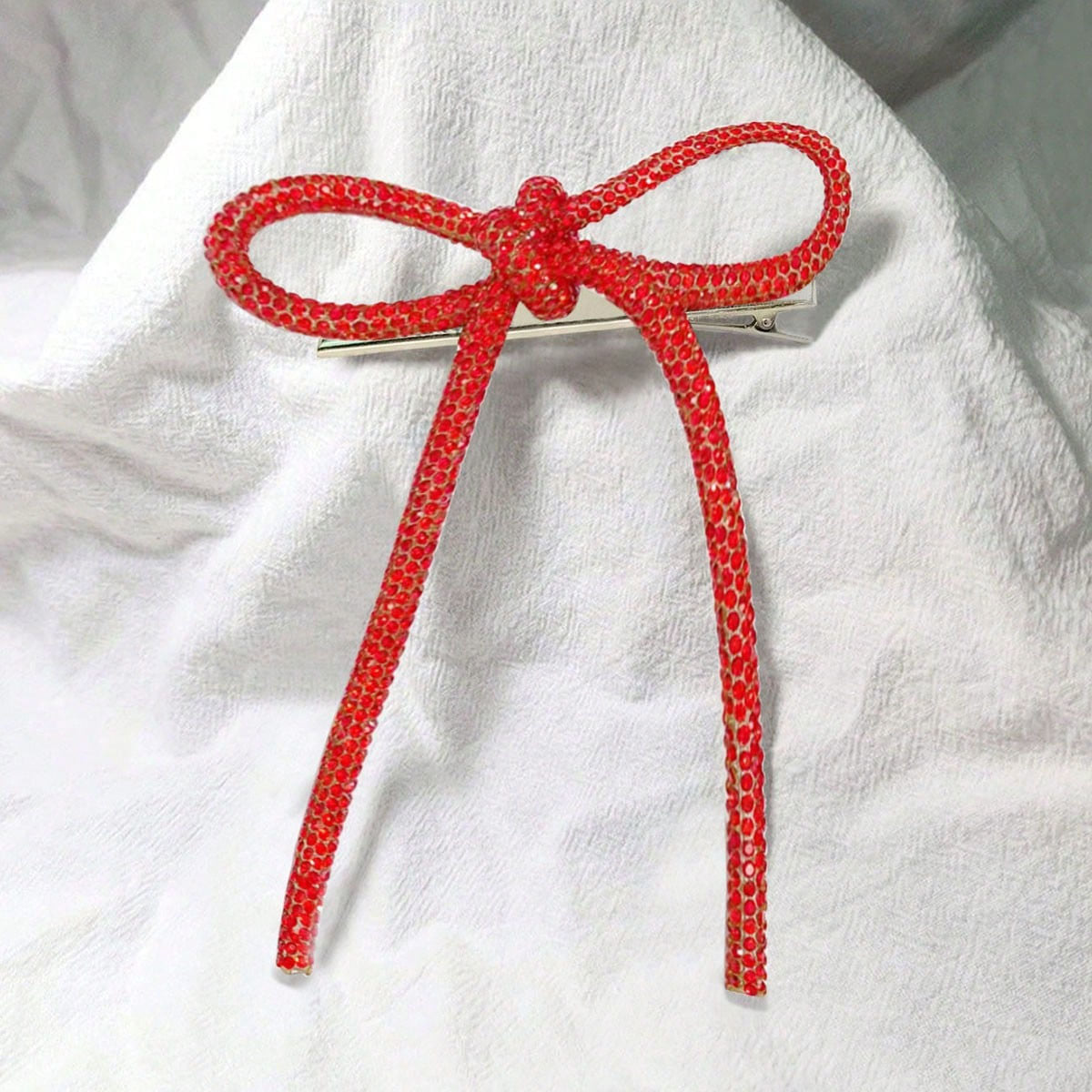 Women Fashion Solid Color Rhinestone Bowknot Hairclip - Alloy Style