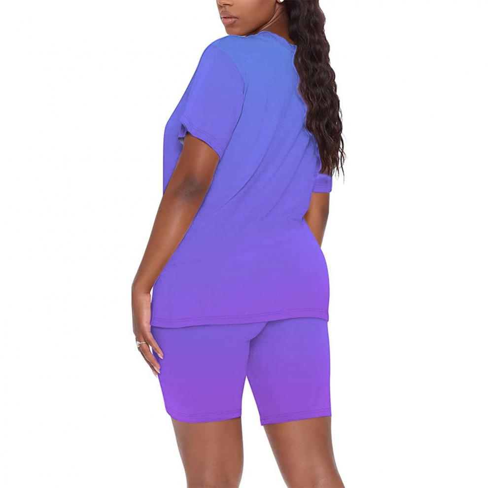 Ensemble deux pièces décontracté à la mode pour femme, t-shirt à manches courtes et short moulant à col en V dégradé