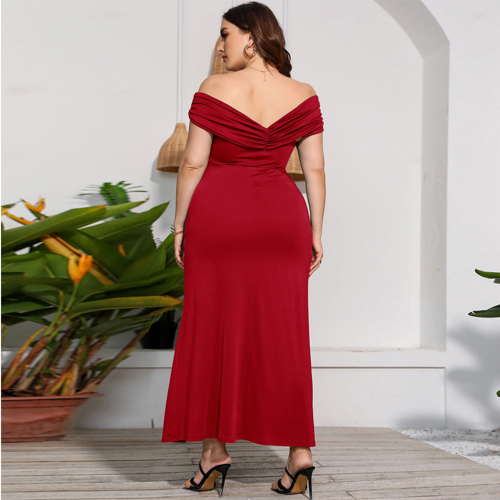 Robe sexy à épaules dénudées de couleur unie pour femme