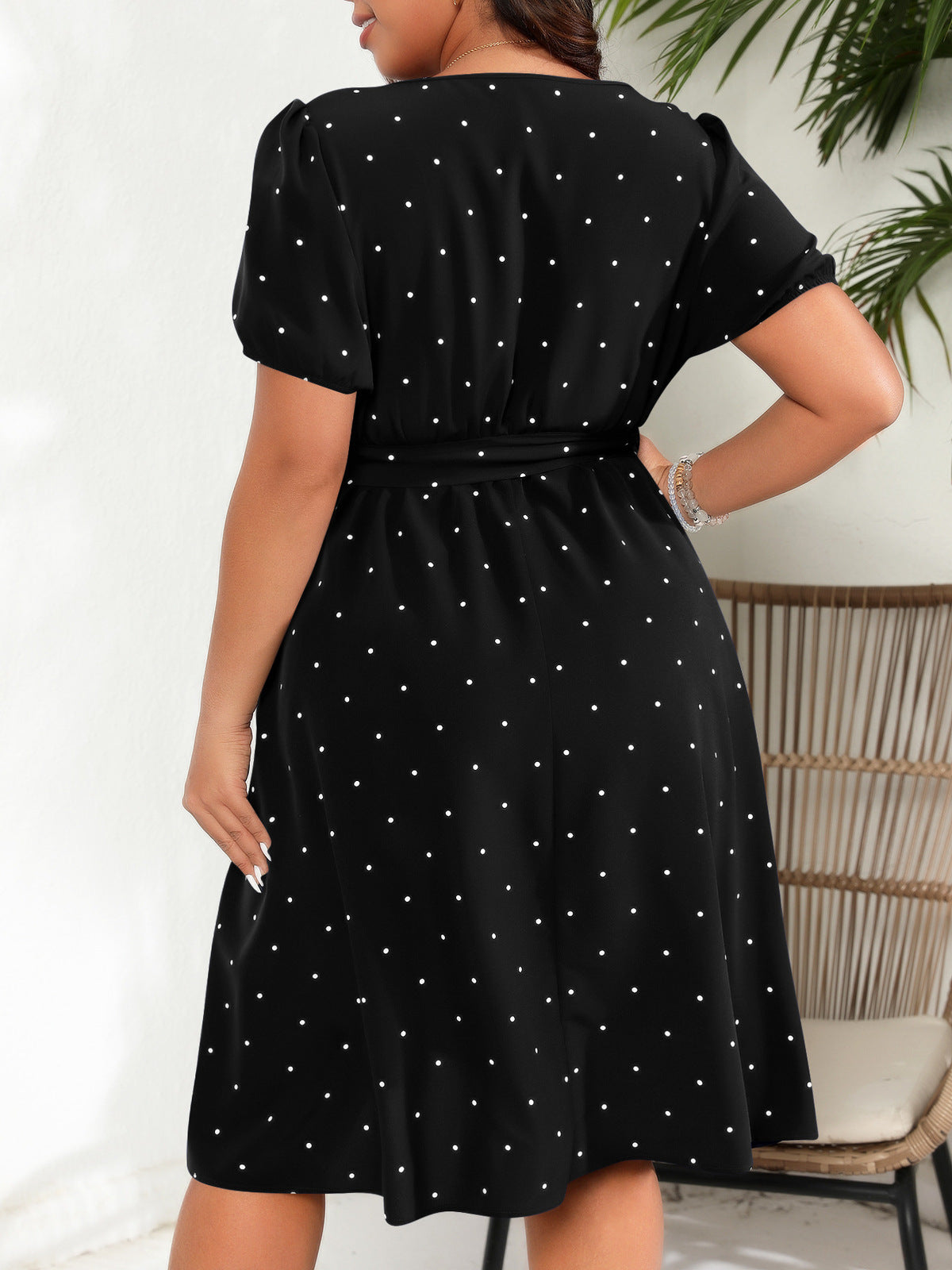Vestido informal de talla grande con estampado de ondas y cuello cuadrado para mujer