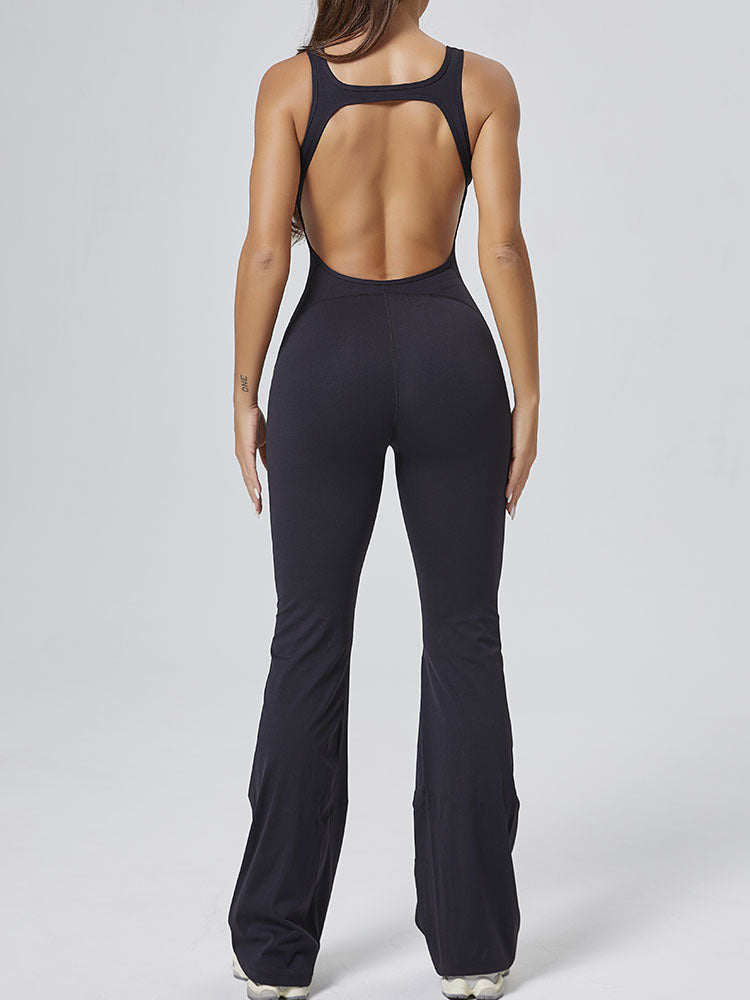 Women Fashion Casual Solid Color Backless Jumpsuits