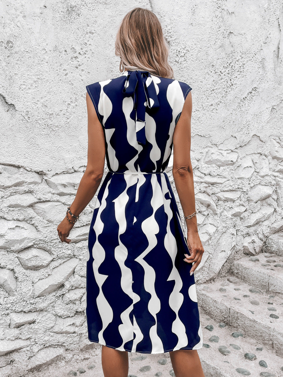 Women Fashion Irregular Printed Sleeveless Dress