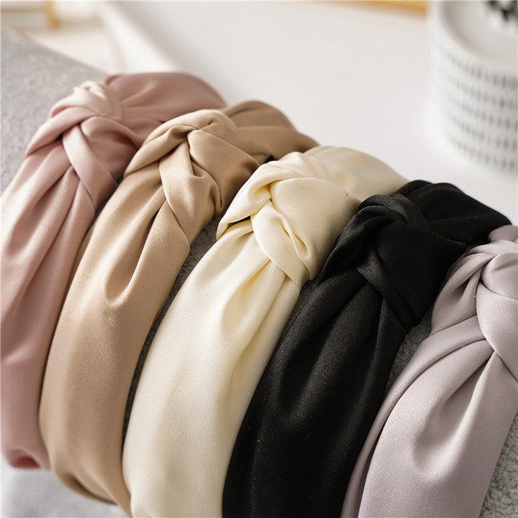 Bandeau à cheveux rétro en satin pour femme, accessoire de coiffure de couleur unie pour un look élégant