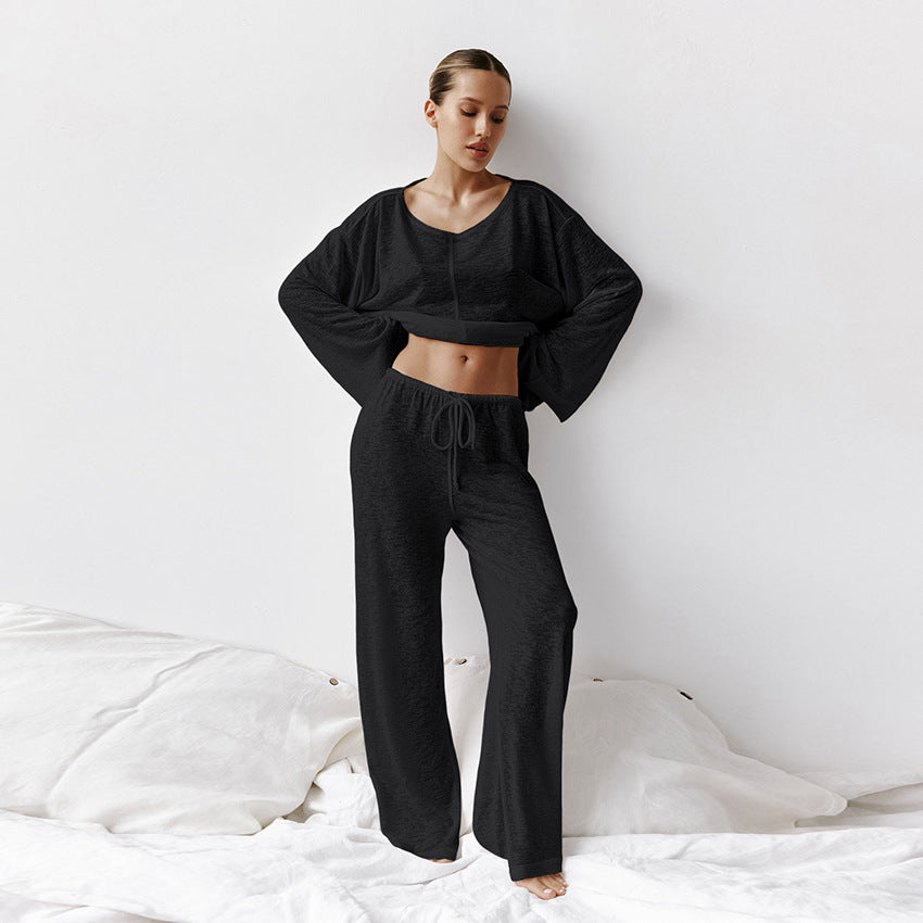 Women Casual Knitted Long Sleeve Pajama Set