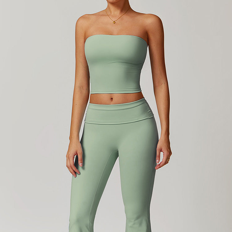 Ensemble de yoga moulant haut tube et leggings pour femme de couleur unie