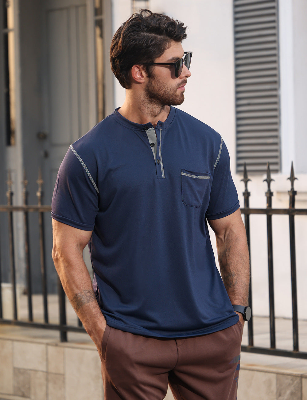 Camiseta informal de manga corta de secado rápido para hombre en poliéster