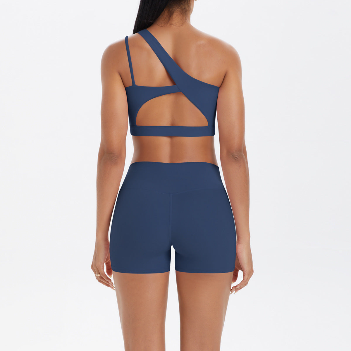 Ensemble deux pièces décontracté pour femme, débardeur à épaules inclinées et short moulant de couleur unie