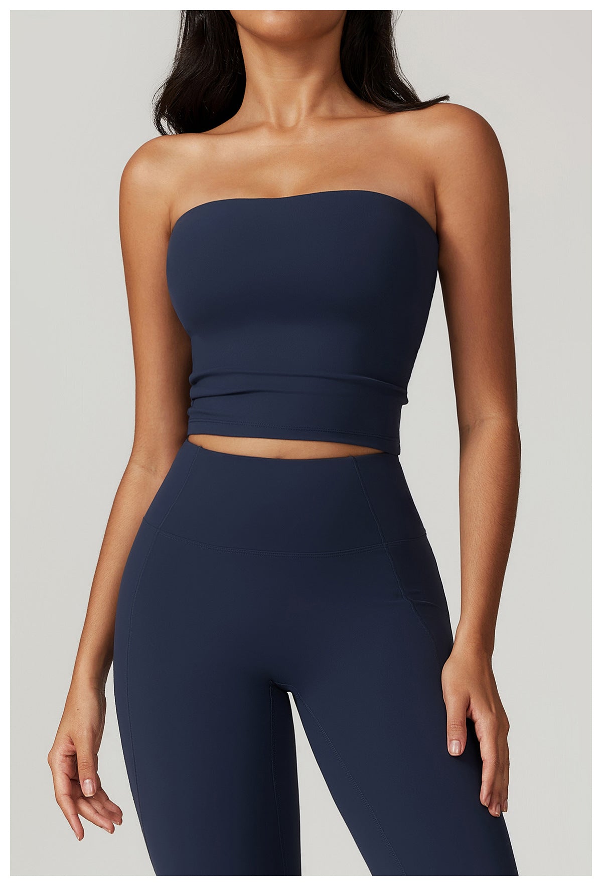 Ensemble de yoga moulant haut tube et leggings pour femme de couleur unie