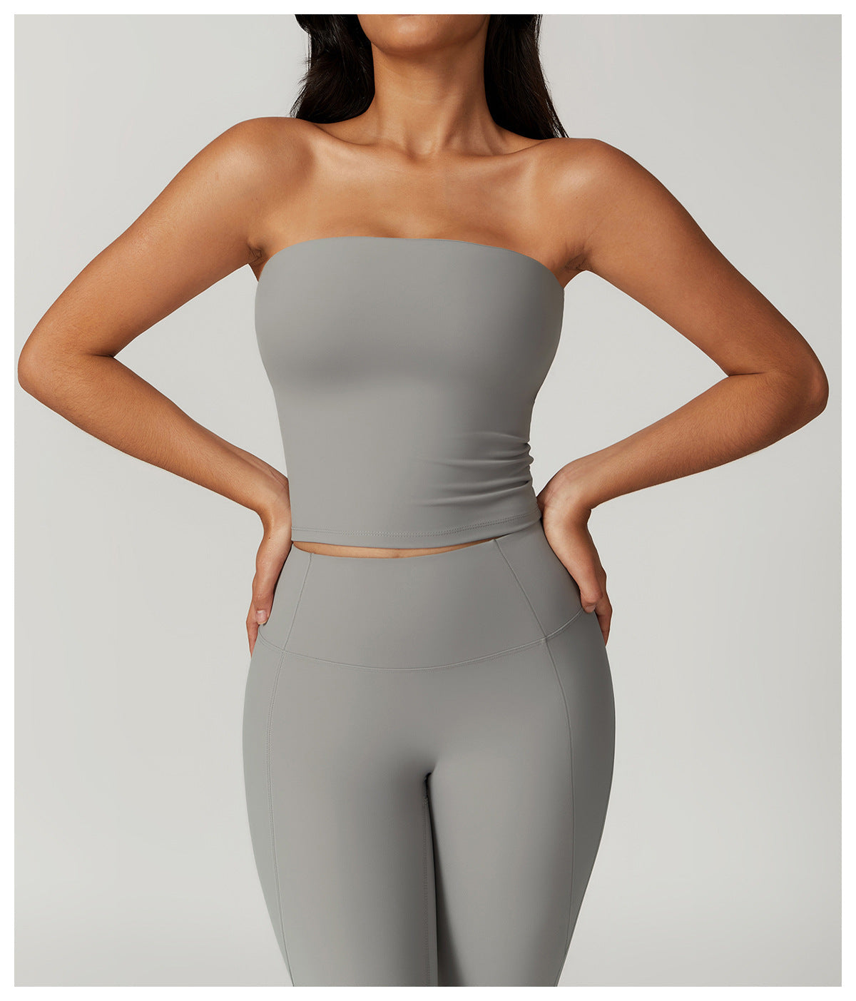Ensemble de yoga moulant haut tube et leggings pour femme de couleur unie