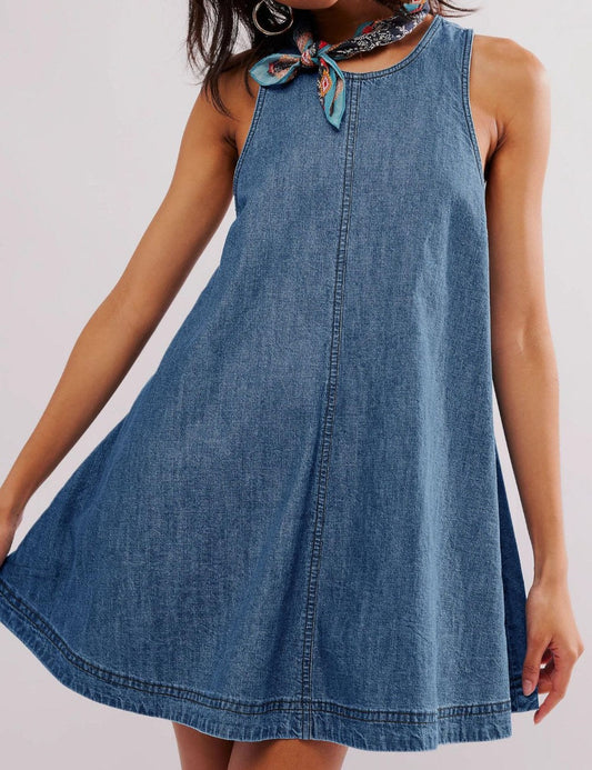 Denim Round Neck Sleeveless Mini Dress