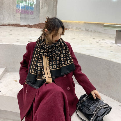 Jacquard Fringed Cashmere-Like Scarf