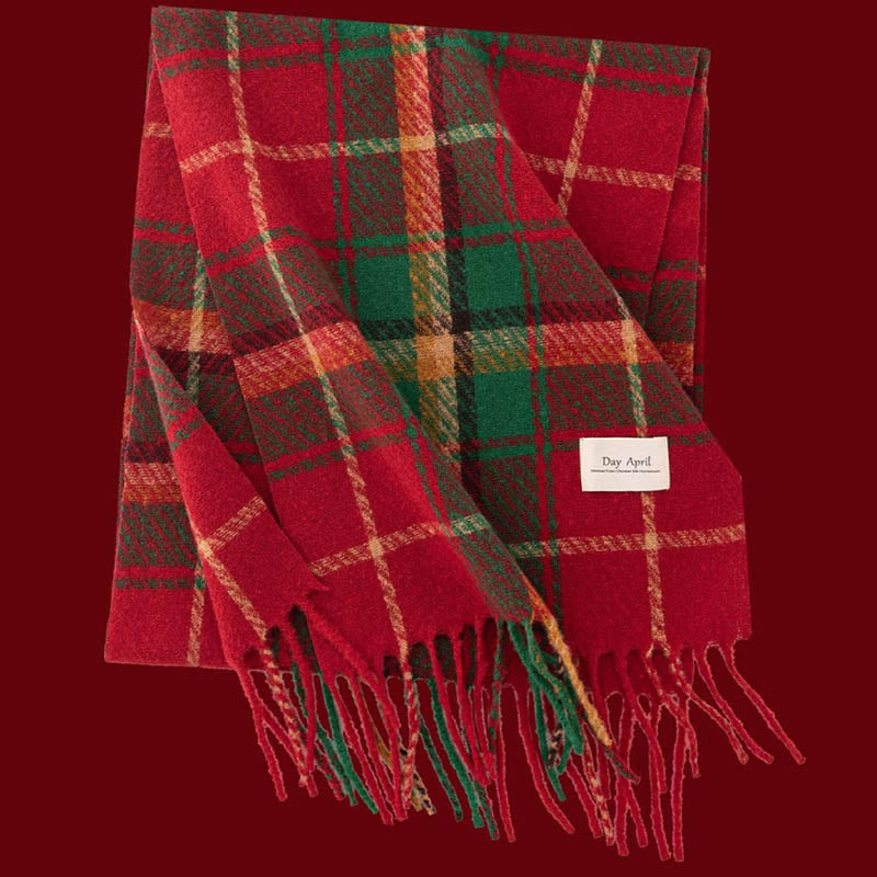 Retro Soft Wool Checkered Fringed Winter Scarf