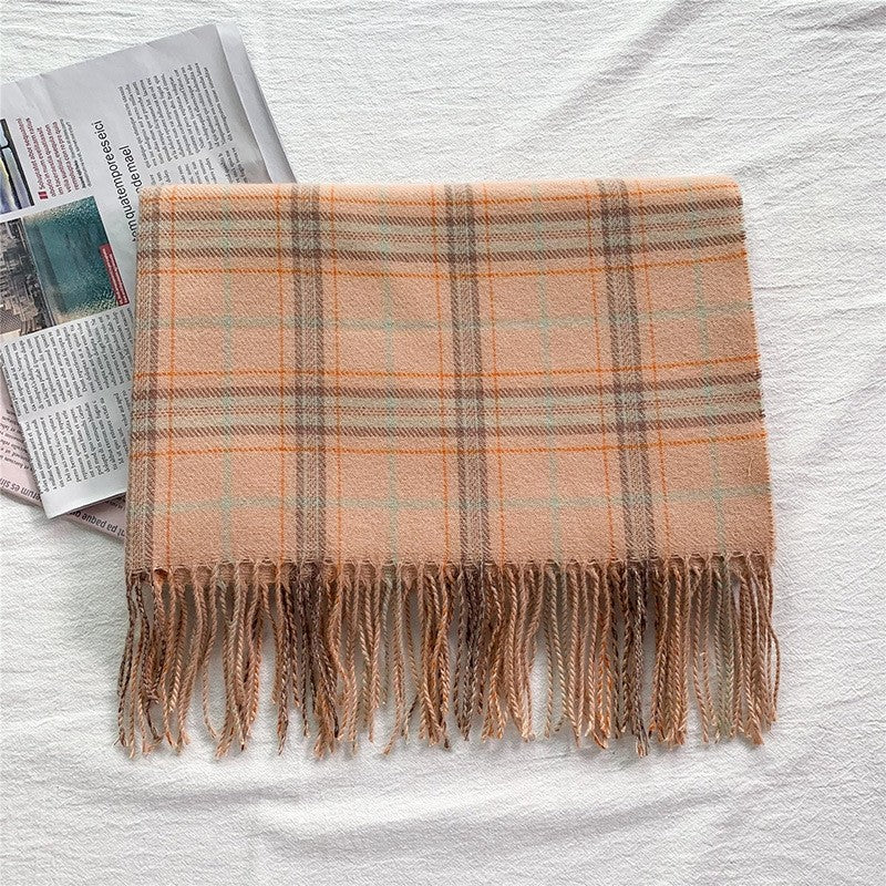 Thick Plaid Print Tassel Shawl Scarf