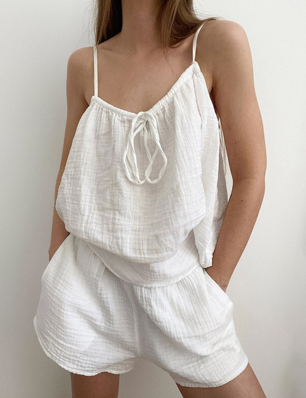 White Loose Casual Sleepwear Sets