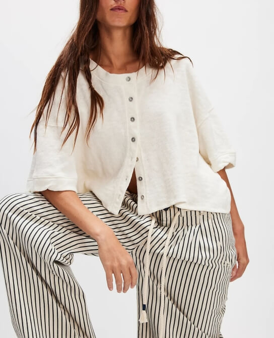 Loose Midi Sleeves Button Down Knit Tops