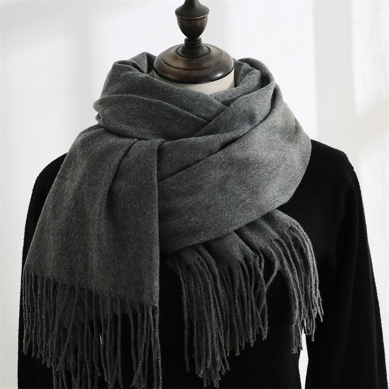 Solid Color Tasseled Imitated Cashmere Shawl Scarf