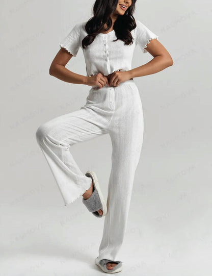 Floral Print Ruffle Top Pants Loungewear Set