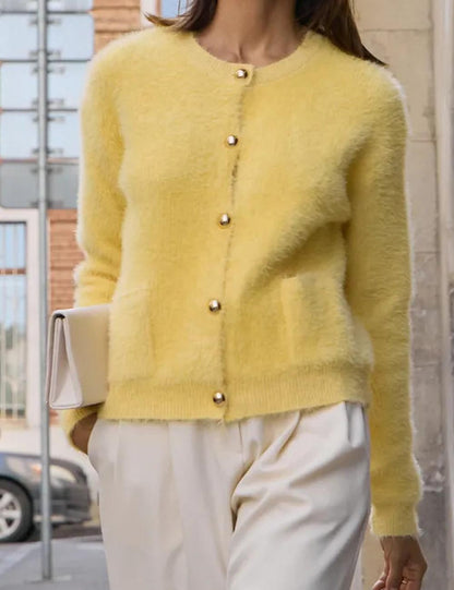 Soft Fuzzy Solid Color Long Sleeve Sweater
