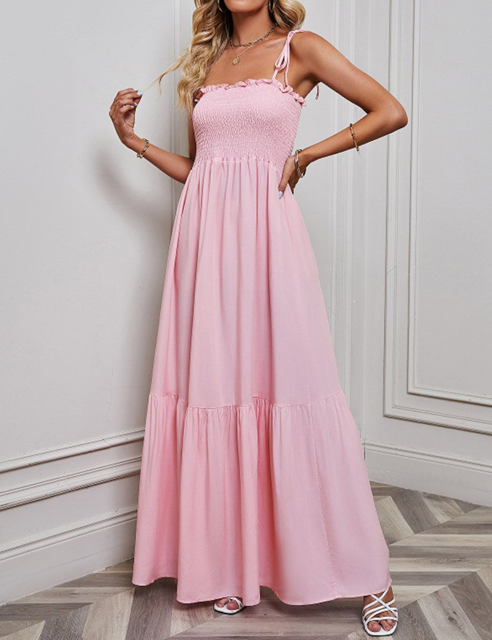 Ruffle Pleated String Spaghetti Dress