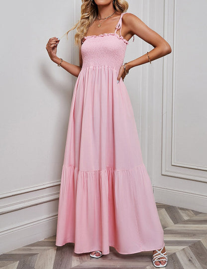 Ruffle Pleated String Spaghetti Dress