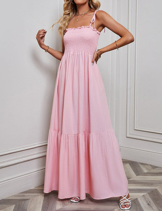 Ruffle Pleated String Spaghetti Dress