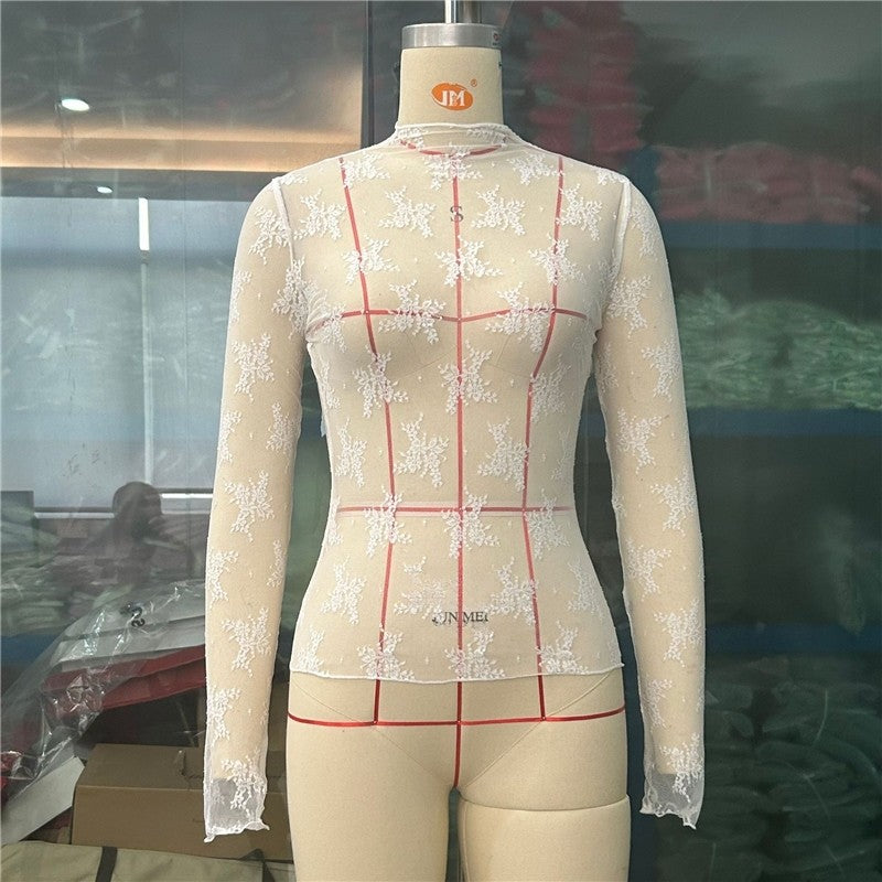 Sheer Lace Mesh Printed Top