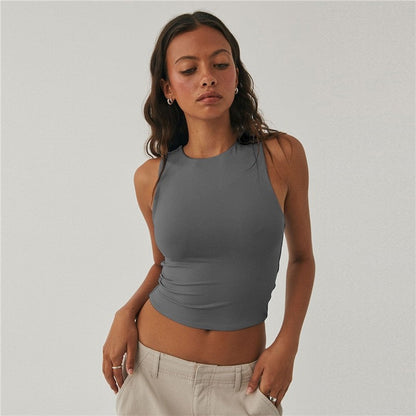Sleeveless Tight Fit Crew Neck Crop Top