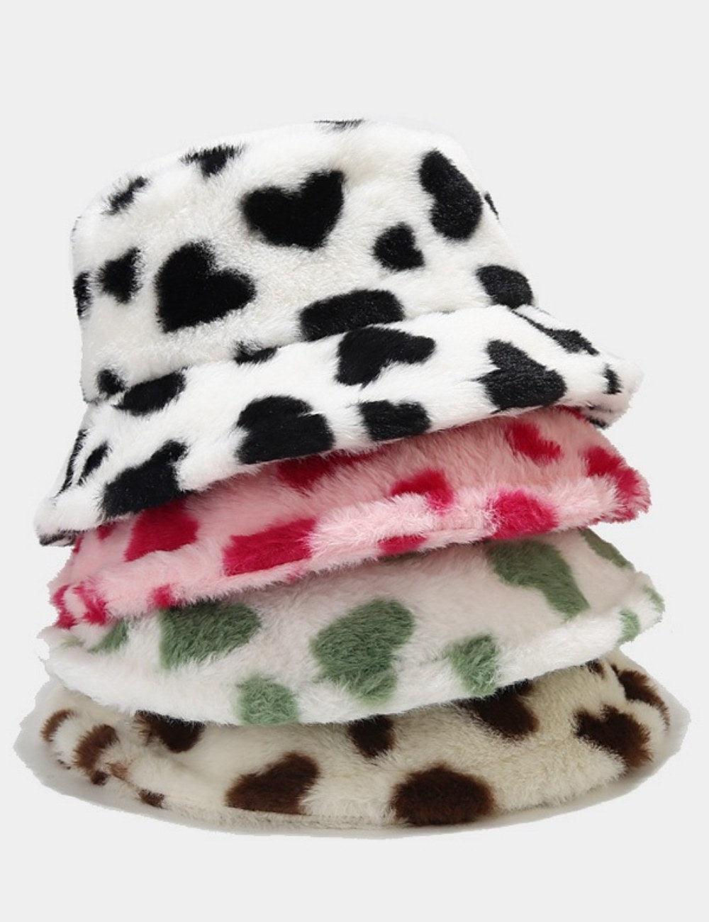 Love Print Plush Warm Cute Bucket Hats