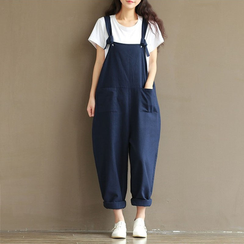 Pocket Solid Harem Pants Baggy Jumpsuit