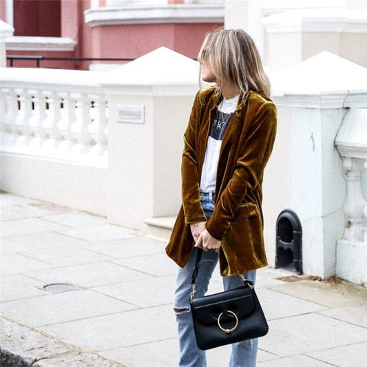 Velvet Longline Suit Blazer Cardigan