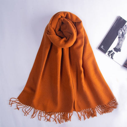 Solid Color Fringed Warm Scarf
