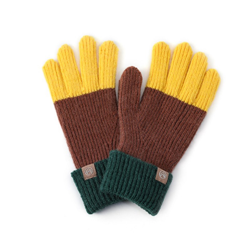 Splicing Color Block Ribbed Knit Gloves