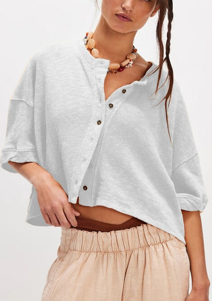Loose Midi Sleeves Button Down Knit Tops