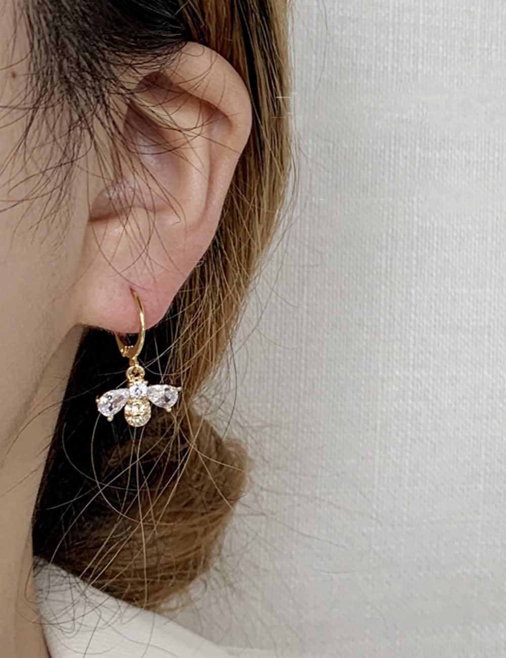 Cute Bear Cubic Zircon Drop Hoop Earring