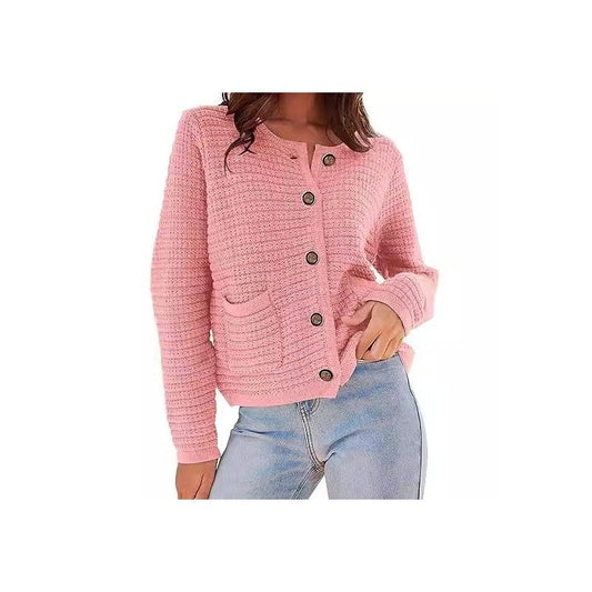 Plain Round Neck Knit Cardigan