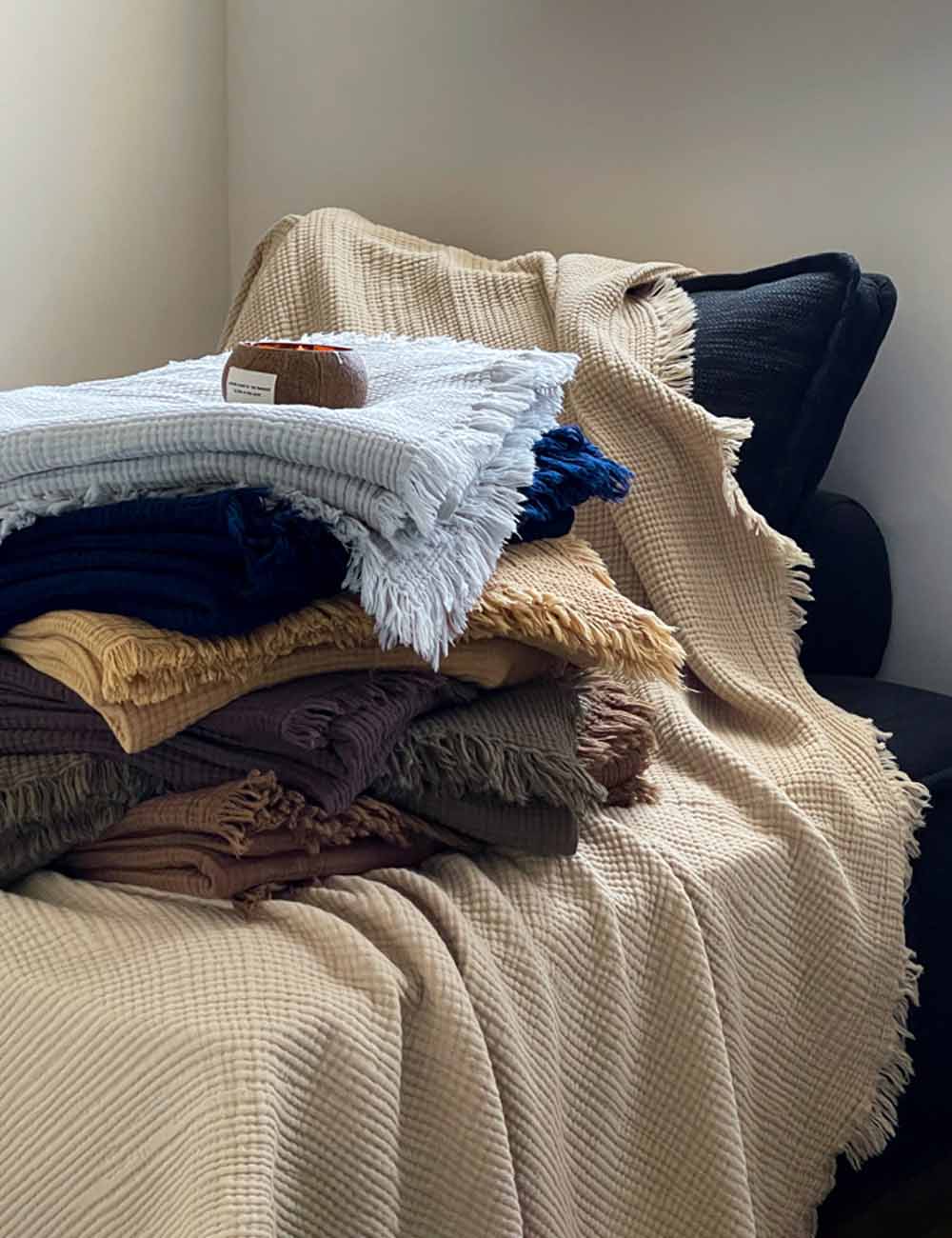 Cozy Waffle Weave Throw Blanket Bed Blanket