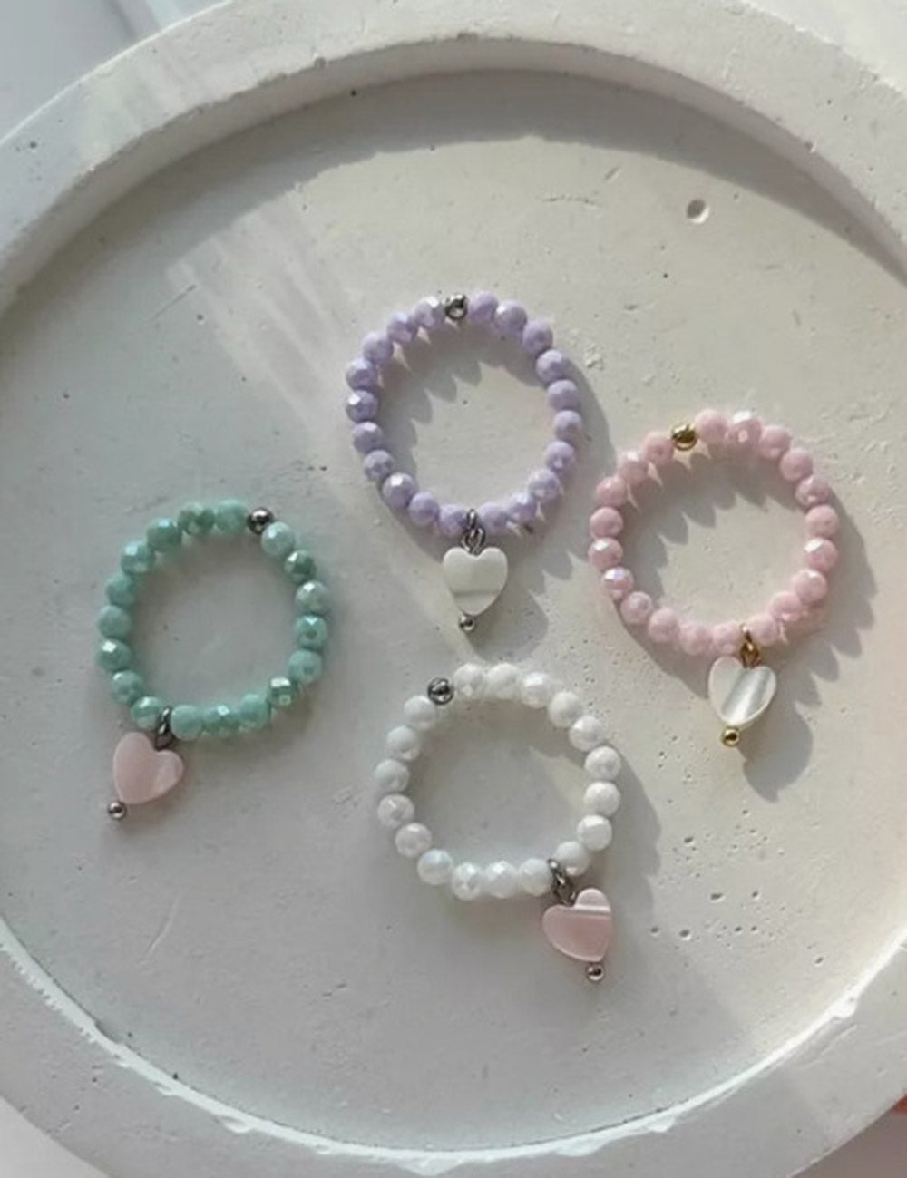 Shell Bead Heart Pendant Stackable Ring