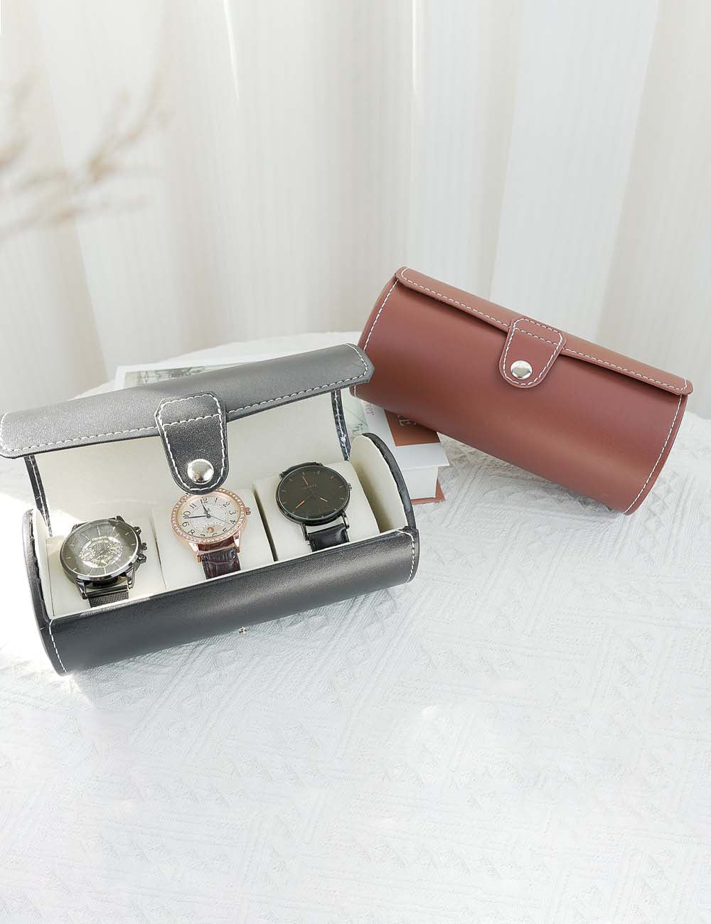 3-Slot Vintage Travel Watch Case Roll Case