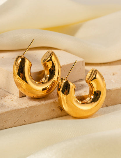 Gold Plated Stainless Steel Hollow C Hoop Earrings