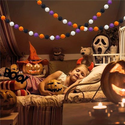 2M 24PCS Colorful Felt Pompoms Pendant Hanging Garland Halloween Decoration