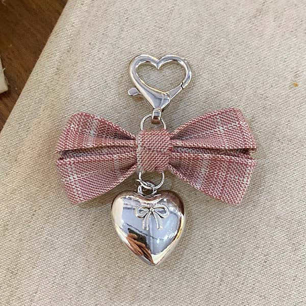 Plaid Bow Love Pendant Bag Charm