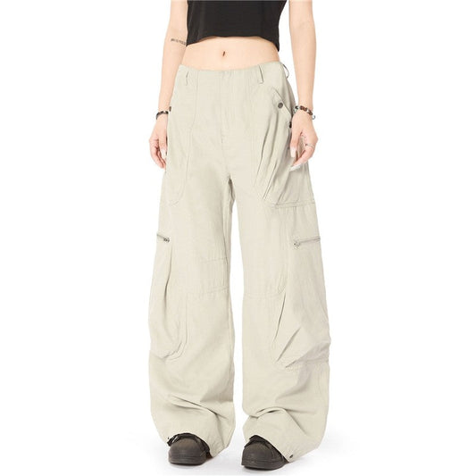 Pleated Cargo Pocket Straight Wide Leg Pants