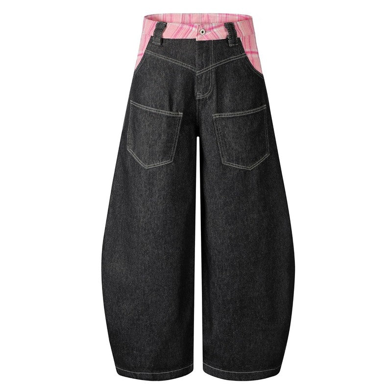 Pink Plaid Patchwork Bowie Jeans