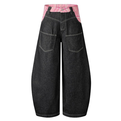 Pink Plaid Patchwork Bowie Jeans