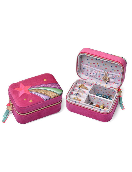 Cute Embroidered Portable Velour Jewelry Case