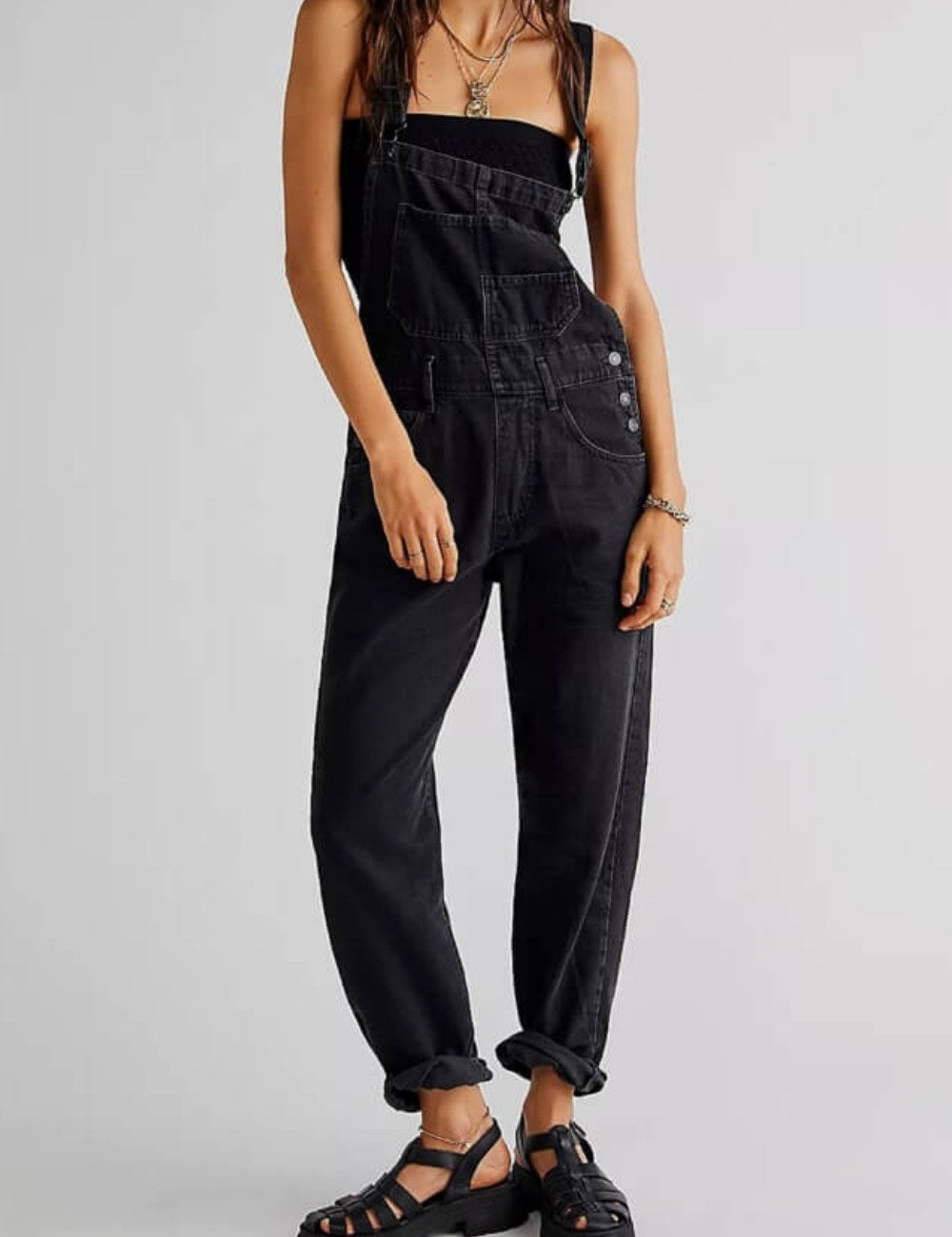 Casual Washed Strap Denim Jumpsuit