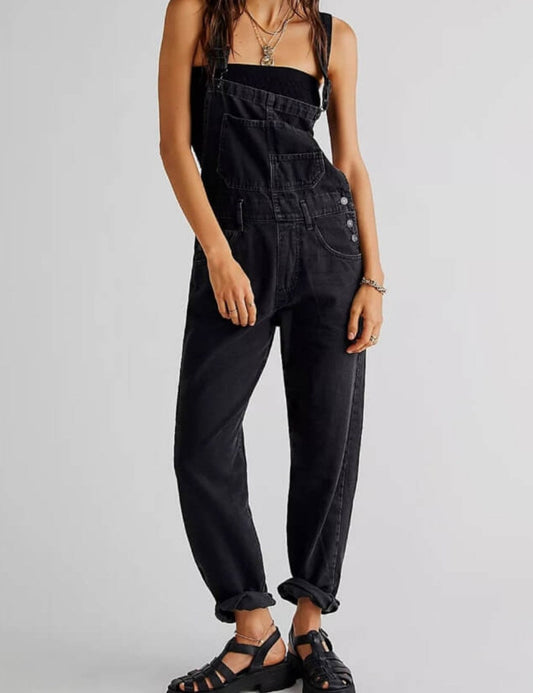 Casual Washed Strap Denim Jumpsuit