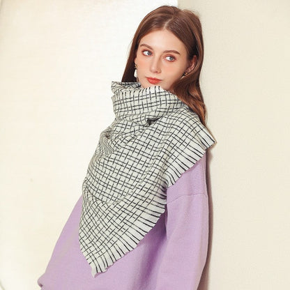 Striped Plaid Print Imitated Cashmere Shawl Scarf