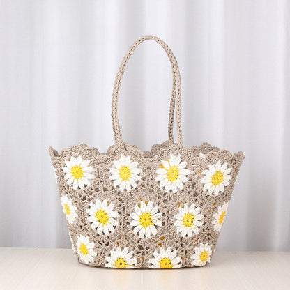Hollow Out Flower Woven Shoulder Tote Bag